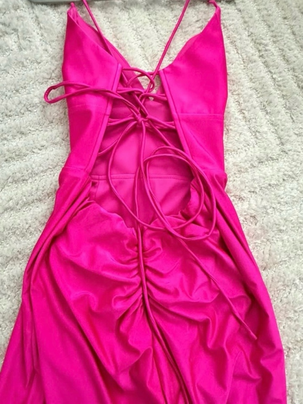NWOT! Lulus Hot Pink Spaghetti Strap Maxi Dress with Side Slit - Picture 5 of 5